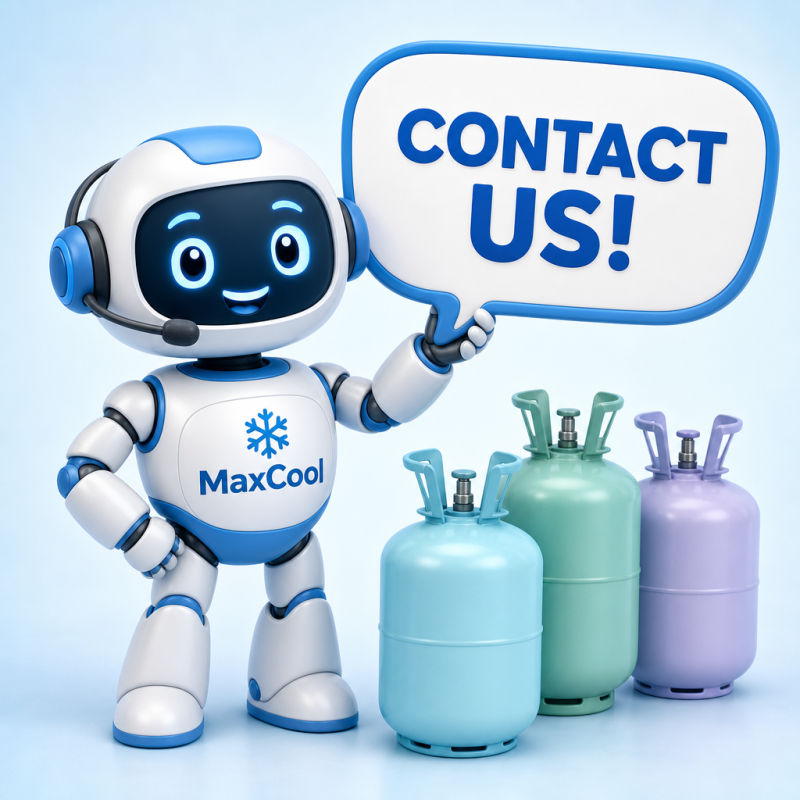 MaxCool support robot holding a Contact Us sign